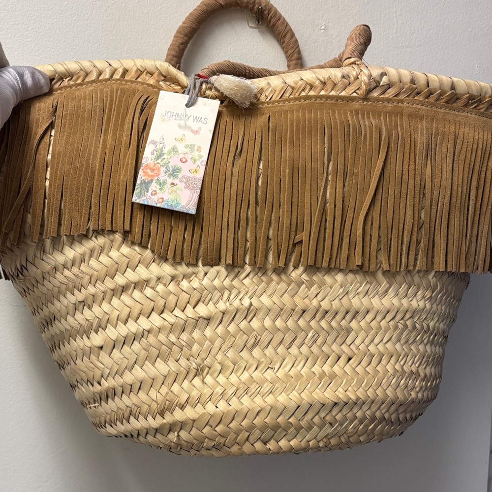 Johnny Was Tan Woven Basket with Fringe - Picture 4 of 8